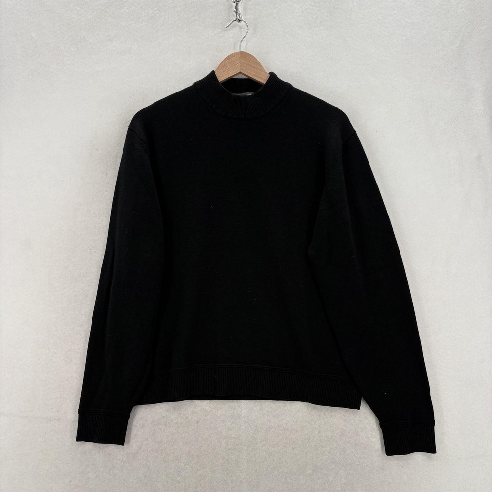 Robert Barakett Sweater Mens Large Black Wool Silk Cashmere Blend Mock Neck Knit